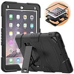 TimeCity iPad Air 2 Case, iPad 6th Generation Case, iPad Pro 9.7 Inch Case, Shockproof Cover with Built-in kickstand for Kids iPad Protective Case with shoulder straps A1954/A1566/A1673(Black)