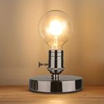 Zevnico Vintage Table Lamp Base Only Without Shade, Mini Basic Edison Exposed Light Bulb Stand, E26 E27 Short Edison Desk Lamps for Small Spaces with 5.75' Cord ON Off Switch & Plug in (Gloss Black)