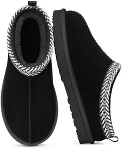 Litfun Genuine Suede Slippers for Women Fuzzy Memory Foam House Shoes Winter Warm Mini Boots Indoor and Outdoor, Black 40