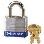 Master Lock Model No. 7KA, 1- 1/8" Wide Laminated Steel Pin Tumbler Padlock, Keyed Alike, Pack of 6