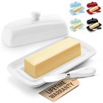 Zulay Porcelain White Butter Dish with Lid for Countertop - Classic Style Ceramic Butter Dishes with Lid & Knob Handle - Standard Butter Holder for Storing 1 Western Or Eastern Butter Stick