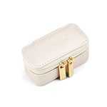 SANQIANWAN Luxury Mini Travel Ring Box for Women,Portable Leather jewelry Case Organizer for Rings Earrings Necklaces,Gift for Wife Girls Friends Family (Pearl White)