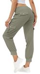 MoFiz Women's Cargo Hiking Pants with Pockets Lightweight Quick Dry Athletic Outdoor Workout Joggers Sweatpants Elastic Waist Grey Khaki L