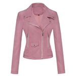 ANUFER Women's Faux Suede Leather Biker Jacket Cool Cross Zipper Short Coat SD5A1212 Pink M