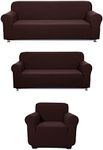 Sapphire Home 3-Piece Couch Cover Set, Sofa, Loveseat, and Arm Chair Slipcovers, Form fit Stretch, Wrinkle Free, Furniture Protector, Sofa Covers for Living Room, Polyester Spandex (Coffee/Brown)