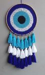 Wool Kavya Craft Present Handcrafted Evil Eye Blue Shade Tasseled Crochet Dream Catcher