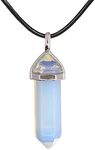 Justinstones Synthetic Opalite Gemstone Hexagonal Pointed Reiki Chakra Pendant Genuine Leather Necklace 18 Inch