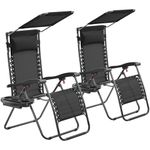 Yaheetch Outdoor Zero Gravity Sun Lounger Foldable Recliner Adjustable Patio Garden Chair w/Canopy, Cup Holder, Carry Strap for Beach Deck Camping Black/2