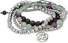SPUNKYsoul Purple & Green Fluorite Lotus New Beginnings Bracelet Hematite for healing Stack Bracelet Set Collection