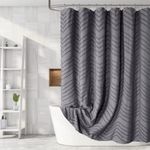 Extra Long Grey Boho Shower Curtain 84 Inch Grey Tufted Chevron Striped Fabric Shower Curtains for Bathroom Modern Shabby Chic Waterproof Cloth Shower Curtain Set with Hooks, Grey