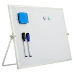 Amazon Brand - Solimo Dry Erase Double-Sided White Board with 360° Rotating Adjustable Stand | Aluminium Frame | Accessories Included | Portable (30 x 40 cm)