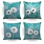 Throw Pillow Covers,Home Farmhouse Decorative,Pillowslip for Living Room,Bed,Sofa Two-Sided Blue Green Inky Oil Painting Drops of Water White Dandelions,Pillow Covers18x18,Decorative Pillows Set of 4