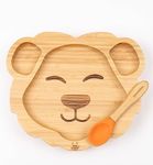 StarKiddo ® ‘Leo King’ Bamboo Suction Plates for Baby and Toddler | 3 Sections | Weaning Spoon | Non-Toxic | Super Strong Suction | Cool to The Touch | Ideal for Baby-Led Weaning (Orange)