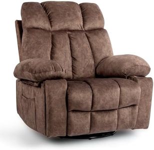 KissAir Recliner Chair Massage Rocker with Heated 360 Degree Swivel Lazy Boy Recliner Single Sofa Seat with Cup Holders for Living Room (Brown)