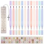 Multipack Glitter Highlighter Bible Tabs - Includes 75 Bible Tabs, 12 Mild Colours Highlighters Pens, 1 Cross Bookmark, Stationery Kit for Notes, Journals, Office, School Supplies