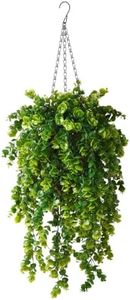 ZFProcess Artificial Hanging Plants in Basket Fake Hanging Eucalyptus with Coconut Lining Chain Palm Flowerpot Hanging Plant Outdoor UV Resistant Plastic Plants
