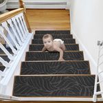 AKOZLIN Carpet Stair Treads Non-Slip Indoor Set 7 PACK for Wooden Steps 8"×30" Self Adhesive Stair Treads Mat Safety Stair Runners Perfect for Dogs,Elders and Kids,Black Leaf