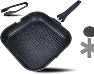 DIVORY Nonstick Griddle Pan with Spout, 28cm Grill Pan for Indoor Cooking & Outdoor Grilling, Square Grill Skillet Steak Pan - PFOA Free