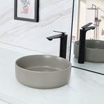 bathivy 14.2" Matte Khaki Round Vessel Sink with Pop up Drain, Bathroom Vessel Sink, Above Counter Bathroom Sink, Small Porcelain Ceramic Vessel Sink, Sink Bowls for Bathrooms, Countertop Vessel Sink