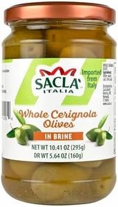 SACLA Whole Bella di Cerignola Olives | Large Italian Green Olives in Brine | 10.41 oz Glass Jar | Mild & Meaty Texture | Non-GMO Vegan | Imported from Italy