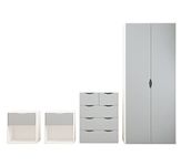 AFN Delvito 4 Piece Bedroom Furniture Set - Includes Wardrobe, 5 Drawer Chest, Bedside Cabinet (Grey on White)