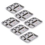 Sumeet Stainless Steel Rectangular 5 in 1 Compartment Lunch/Dinner Plate Set of 6Pcs, 37.4cm Dia, Silver