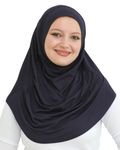 Prien Plain Ready To Wear Hijab for Women, Muslim Instant Turbans, Soft Jersey Scarf, Islamic Clothes, Long Hijabs, Abaya (Navy Blue)