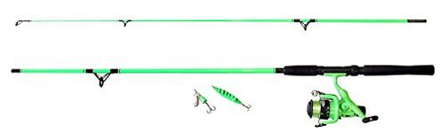 FLADEN Fishing - 'My Deadly' 1.95m 2 Piece Rod & Reel Combo comes with Line, Spinner and Spoon (Green or Pink) - Ideal Spinning and General Use Starter Introduction Set (Green) [12K-533G]