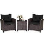 KOTEK 3 Piece Patio Furniture Set, Outdoor Conversation Set with Washable Cushions & Tempered Glass Tabletop, PE Rattan Wicker Bistro Set for Porch, Garden, Balcony (Black)