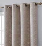 HLC.ME Mia Moroccan Tile 100% Complete Blackout Heavy Thermal Insulated Floor Length Heat/Cold/UV Absorbing Grommet Curtain Drapery Panels for Bedroom & Living Room, 2 Panels (52 W x 96 L, Beige)