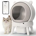 PUPETPO Self Cleaning Litter Box, Automatic Cat Litter Box for Multiple Cats, Auto Litter Box Robot with APP Control, Dual Safety Sensors, Odor Control&Low Noise, Cat Ears Design, Ivory White