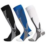 Zuimei 3 Pairs Compression Socks for Men, Circulation 20-30 mmhg Compression Stockings, Flight Socks, Knee High Knee High Varicose Veins Socks for Running Nursing Flight Travel