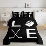 Castle Fairy Teens Ice Hockey Comforter Set Queen Size,Hockey Lover Bedding Set for Kids Boys Girls Bedroom Decoration,Ice Hockey Sticks Bed Duvet Insert,Winter Sports Comforter with 2 Pillowcases