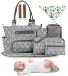 Moclever 8PCS Diaper Bag Tote Set, Baby Essentials Baby Bag Multifunctional Diaper Changing Bags with Bottle Bag Mesh Bag, Darkgrey, 15.4in*12.2