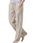 iWoo Mens Linen Loose Fit Pants Drawstring Linen Pants Casual Pants Elastic Waist Kxl Khaki