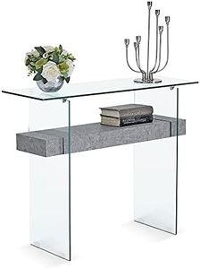 ivinta Narrow Glass Console Table with Storage Shelf, Entrance Table for Front Door, Window Table Thin Entryway Table for Small Space, Modern Accent Table Hallway Table for Living Room (Gray, 39.4)