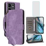 IUQXU for Tracfone BLU View 5 Wallet Phone Case with Screen Protector [RFID Blocking] Leather Flip Card Holder Kickstand Wristlet Women Men Cell Phone Case for BLU View5 B160V Blue View 5 Purple