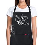 Xornis 100% Cotton Funny Aprons for Women Queen of the Kitchen with 2 Pockets Chef Cooking Baking Adjustable Bib Apron Gifts for Mom Grandma Wife Birthday Mother's Day