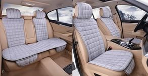 KeepCart 7 Pcs Set Car Seat Cover Soft & Comfortable Memory Foam Front & Back Seat Protector, Breathable Flax Fabric, for All Seasons - Universal Fit (Grey)