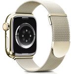 Higgs Strap Compatible with Apple Watch Straps 10 42mm 41mm 40mm 38mm for Women and Men, Dual Magnetic Adjustable Band for iWatch Series 9 8 SE 7 6 5 4 3 2 1,Champagne Gold Stainless Steel Metal