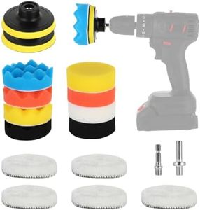 Kit de Polissage Voiture 80mm (17 Pièces) - Pad et Disque avec Adaptateur M10 pour Perceuse - Tampons de Polissage et Cire de Laine
