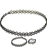 Trimming Shop Women's Choker Necklace Black Tattoo Choker Stretchable Retro Punk Gothic Elastic Lace Necklace Bracelet Ring Set Fashion Jewelry Accessory for Women and Girls