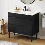 DWVO 36 Inch Bathroom Vanity with Undermount Ceramic Sink, Black Bathroom Sink Cabinet, Modern Bathroom Storge Vanity Includes Adjustable Legs, Soft Closing Door, 2 Drawers & Drain