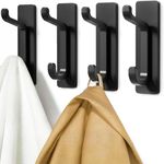 Self Adhesive Hooks, Extra Sticky and Strong, Hanging up to 6KG, Heavy Duty Stick on, No-Nail Hook for Back of Door, Black, 4 Pack