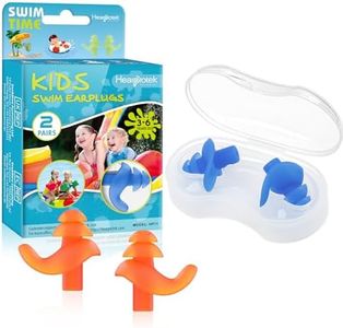 Hearprotek Bouchons d'oreille pour la Natation, 2 Paires Bouchons d'oreille Réutilisables et Imperméables Protection Auditive Enfant pour Natation,et Autres Sports Nautiques Bleu & Orange