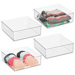 mDesign Storage Box — Practical Clothing Storage Box for The Bedroom — Makeup, Accessories and Clothes Organiser — Pack of 4 — Clear