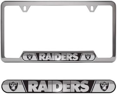 FANMATS 31717 Las Vegas Raiders Embossed License Plate Frame, Stainless Steel Frame with Stamped Aluminum Team Logo Inserts, 6.25in x 12.25in