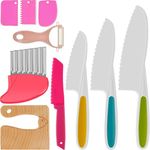 10 Pieces Kids Cooking Cutter Set Safe Reusable Plastic Toddler Kitchen Cutter Set Safe Kitchen Cutter Set with Wooden Cutter Serrated Cutter Potato Cutter Peeler for Cutting Fruit Vegetable Dessert (Pink)