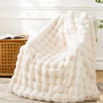 BENVWE Faux Fur Throw Blanket Fleece Bubble Blanket, Soft,Cozy and Thick Blanket Plush Fluffy Blanket for Couch Chair Bed 63x80 Inches White