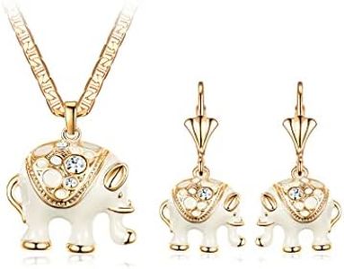 Barzel 18K Gold Plated Elephant Necklace & Earrings Set - Made In Brazil (20 Inches, White)